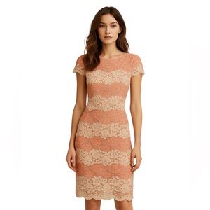 Erin Fetherston Lace Stripes Pencil Sheath Dress Pink Coral Women Size 2 Wedding